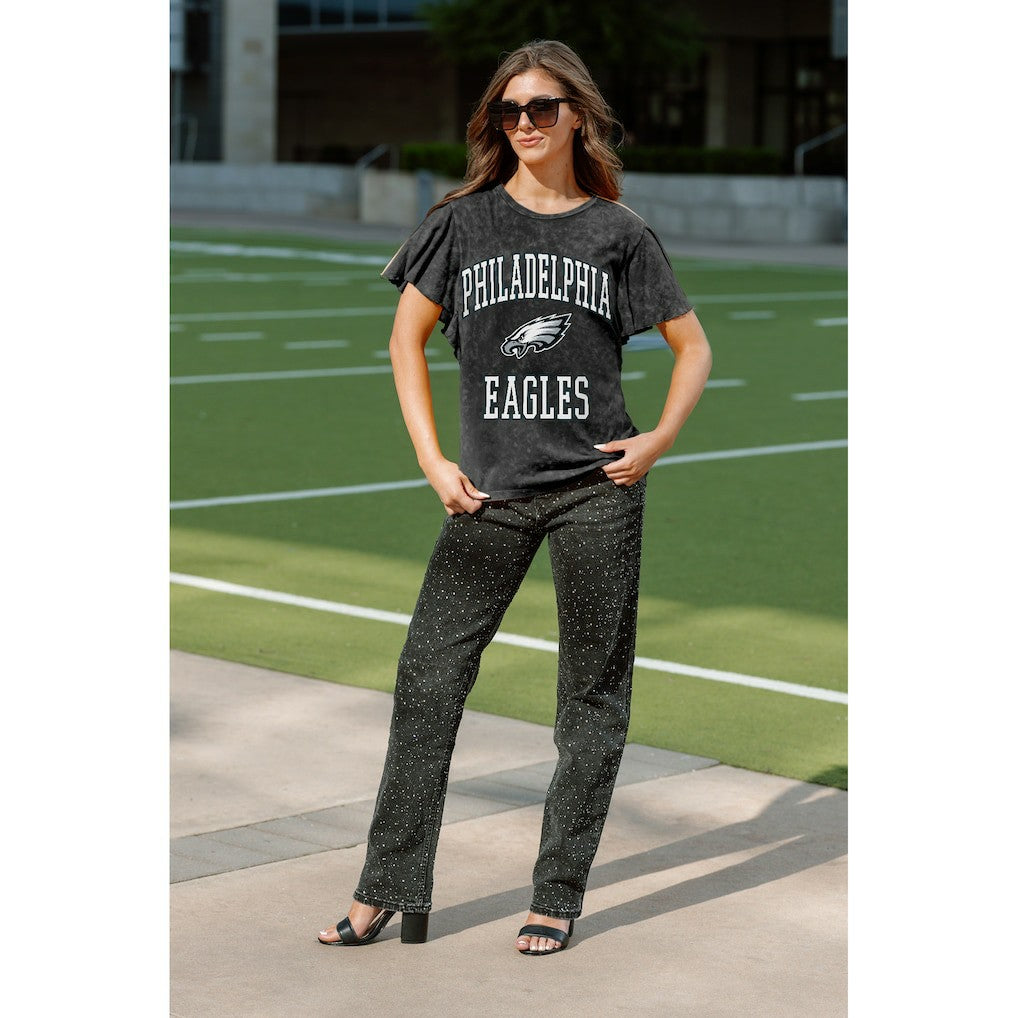 Philadelphia Eagles Gameday Couture Women's Relaxed Flutter Sleeve T-Shirt Black