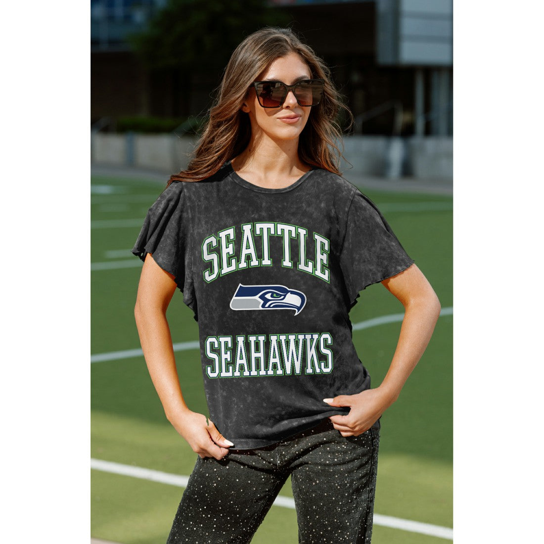 Seattle Seahawks Gameday Couture Women's Relaxed Flutter Sleeve T-Shirt Black