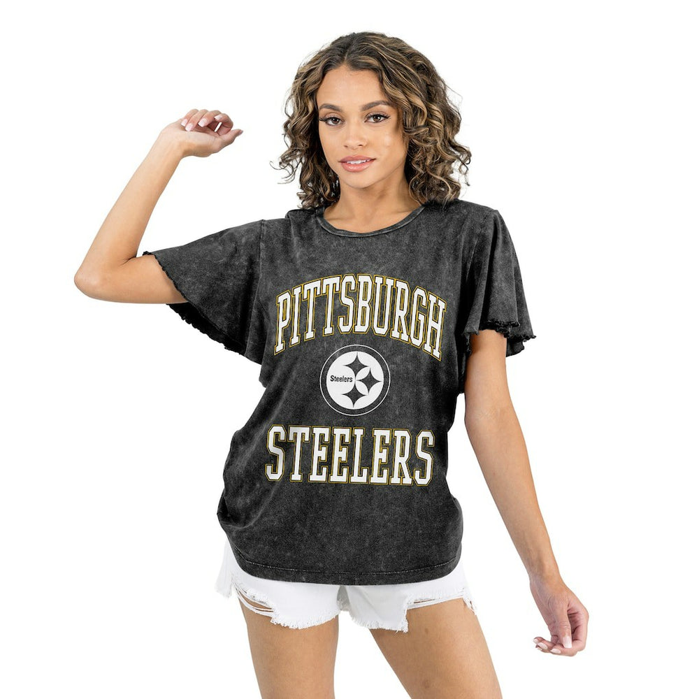 Pittsburgh Steelers Gameday Couture Women's Relaxed Flutter Sleeve T-Shirt Black