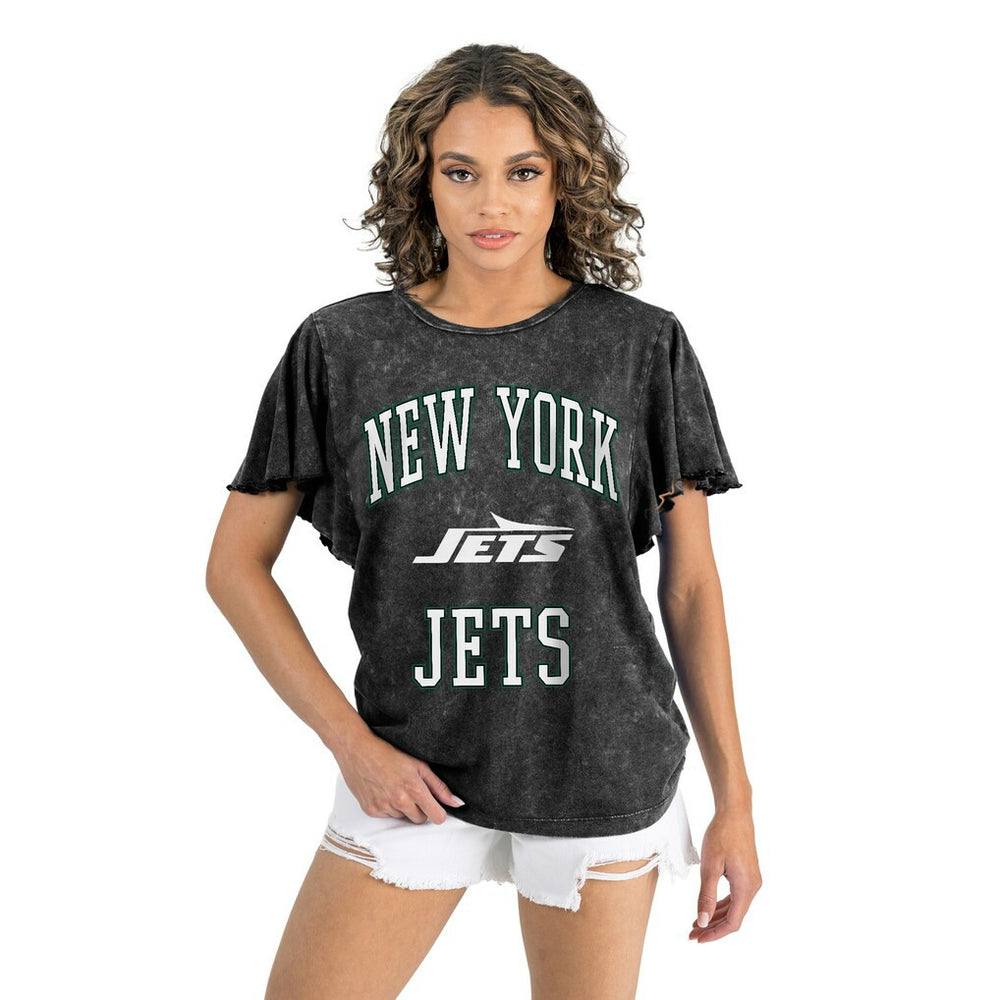 New York Jets Gameday Couture Women's Relaxed Flutter Sleeve T-Shirt Black