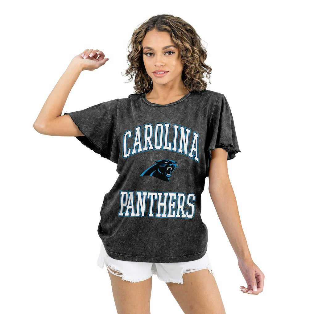 Carolina Panthers Gameday Couture Women's Relaxed Flutter Sleeve T-Shirt Black