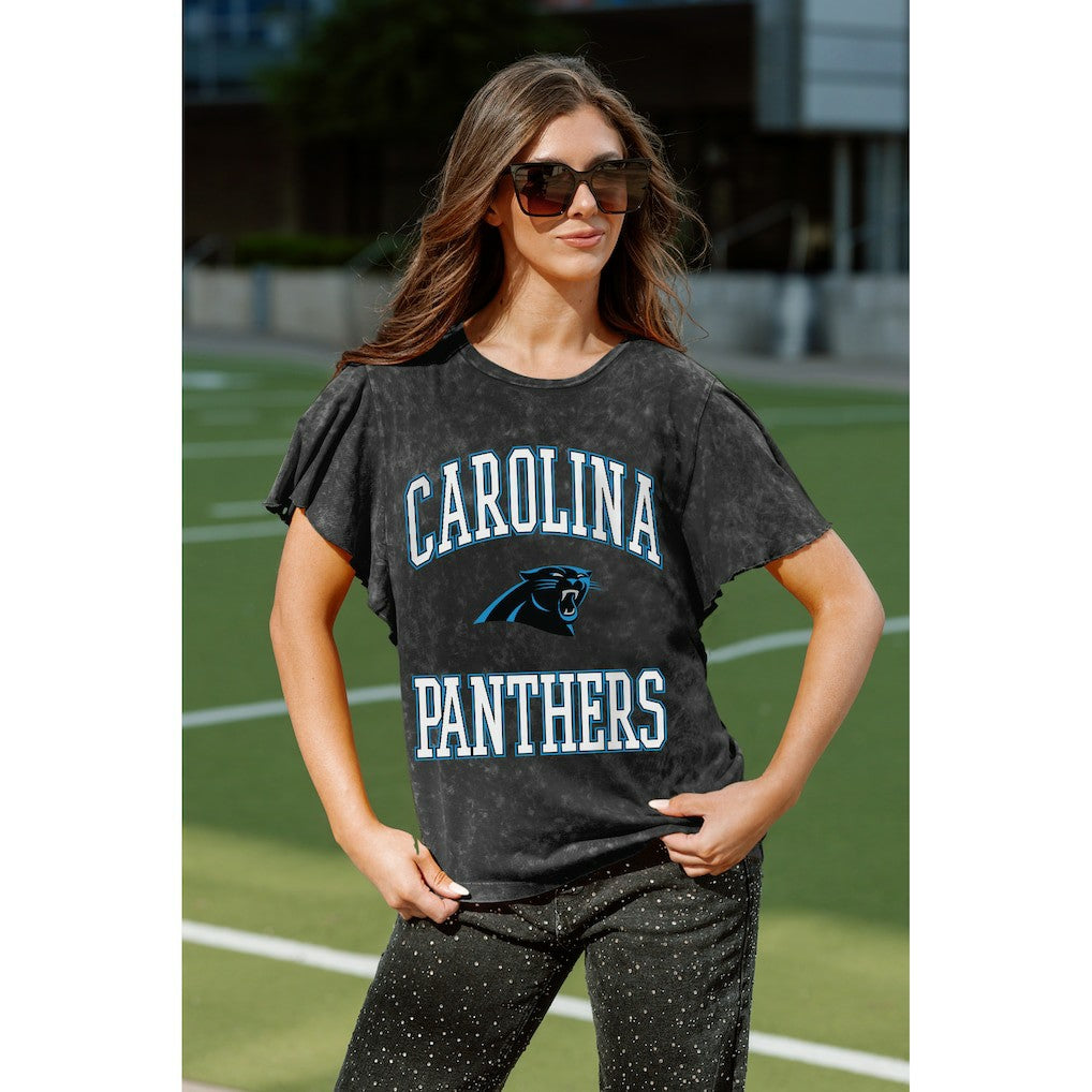 Carolina Panthers Gameday Couture Women's Relaxed Flutter Sleeve T-Shirt Black