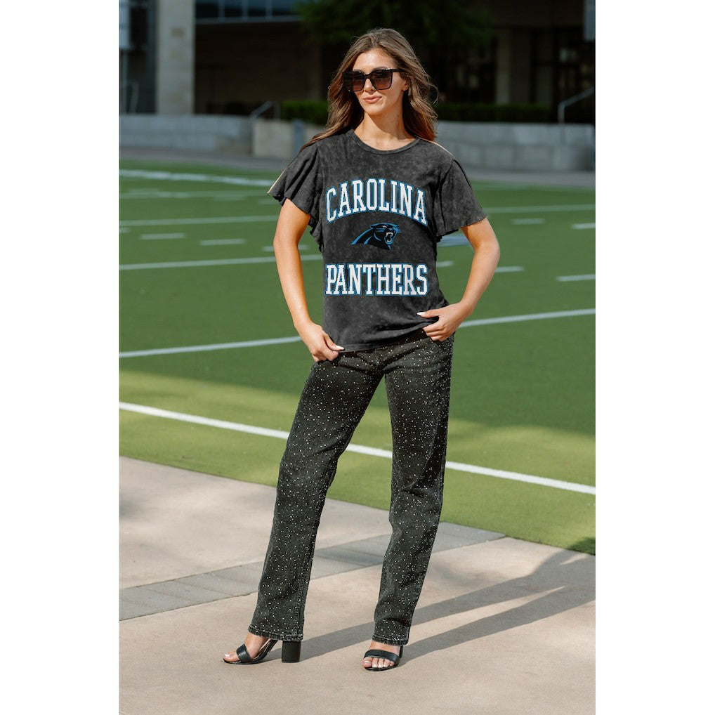 Carolina Panthers Gameday Couture Women's Relaxed Flutter Sleeve T-Shirt Black