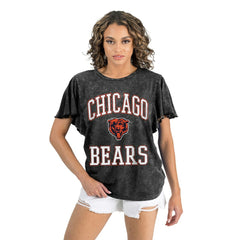 Chicago Bears Gameday Couture Women's Relaxed Flutter Sleeve T-Shirt Black