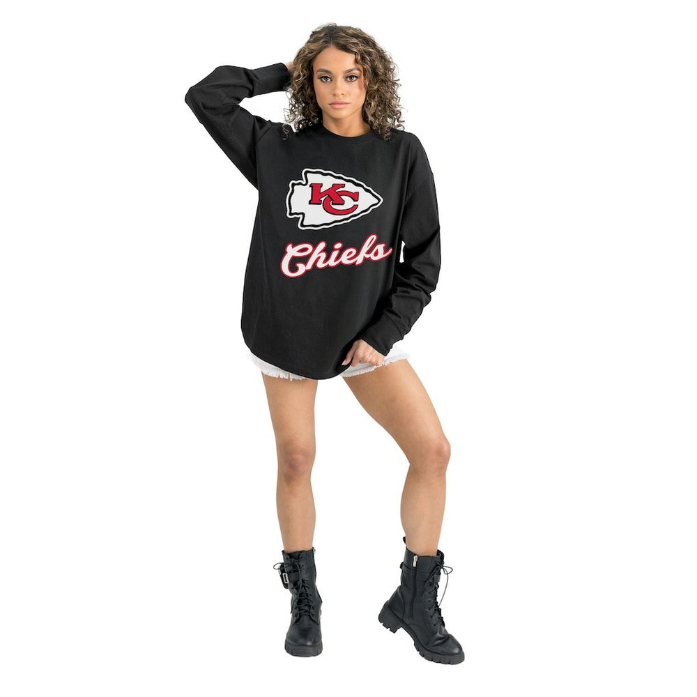 Kansas City Chiefs Gameday Couture Women's Oversized Long Sleeve T-Shirt Black