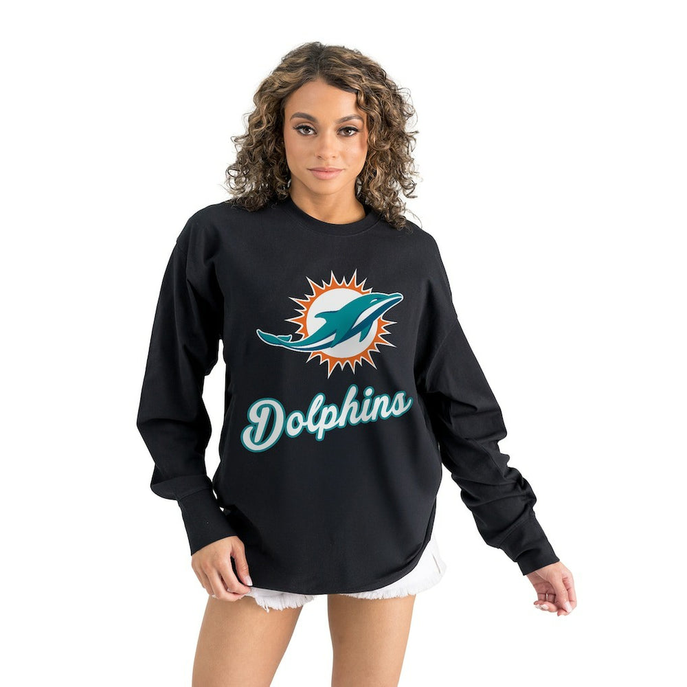 Miami Dolphins Gameday Couture Women's Oversized Long Sleeve T-Shirt Black
