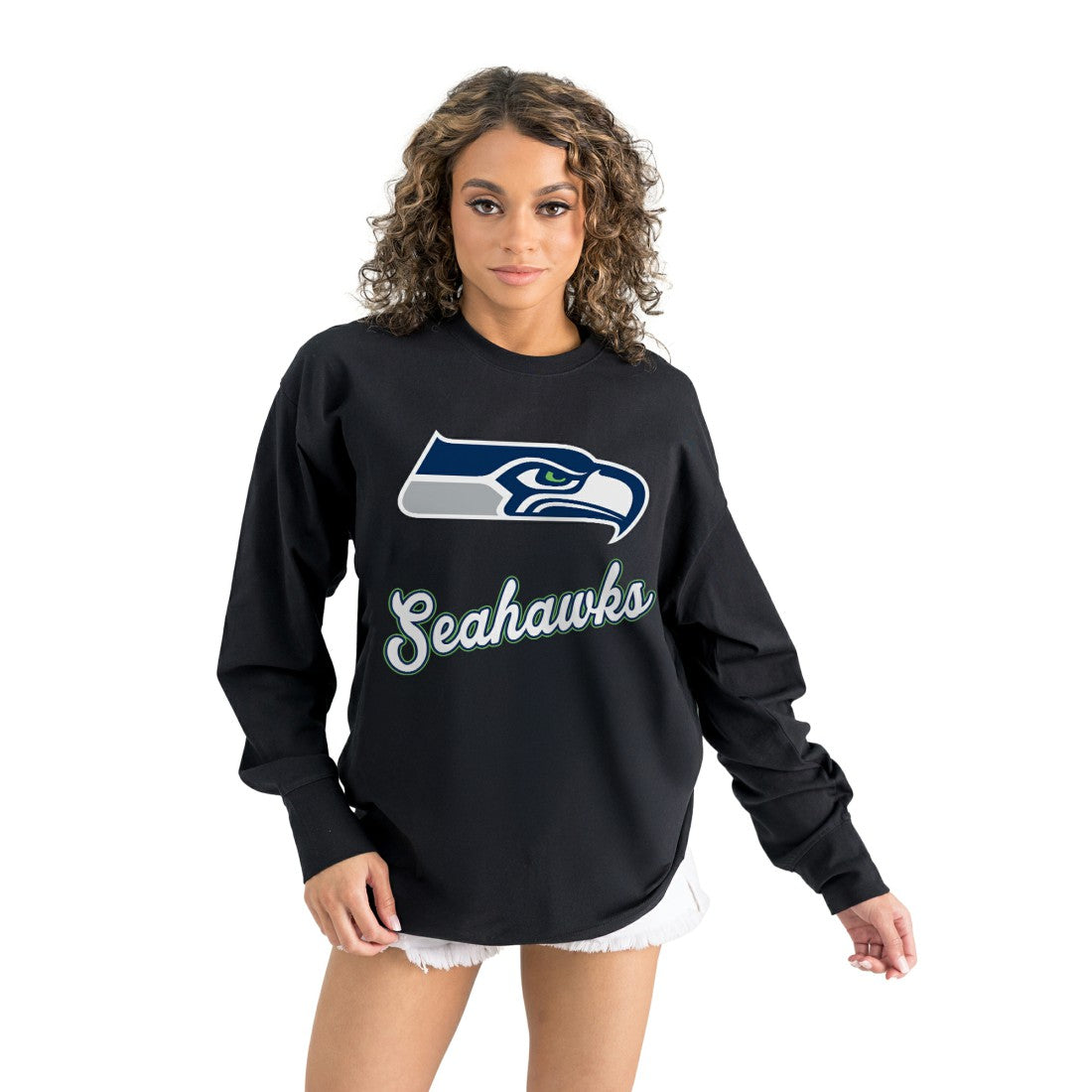 Seattle Seahawks Gameday Couture Women's Oversized Long Sleeve T-Shirt Black