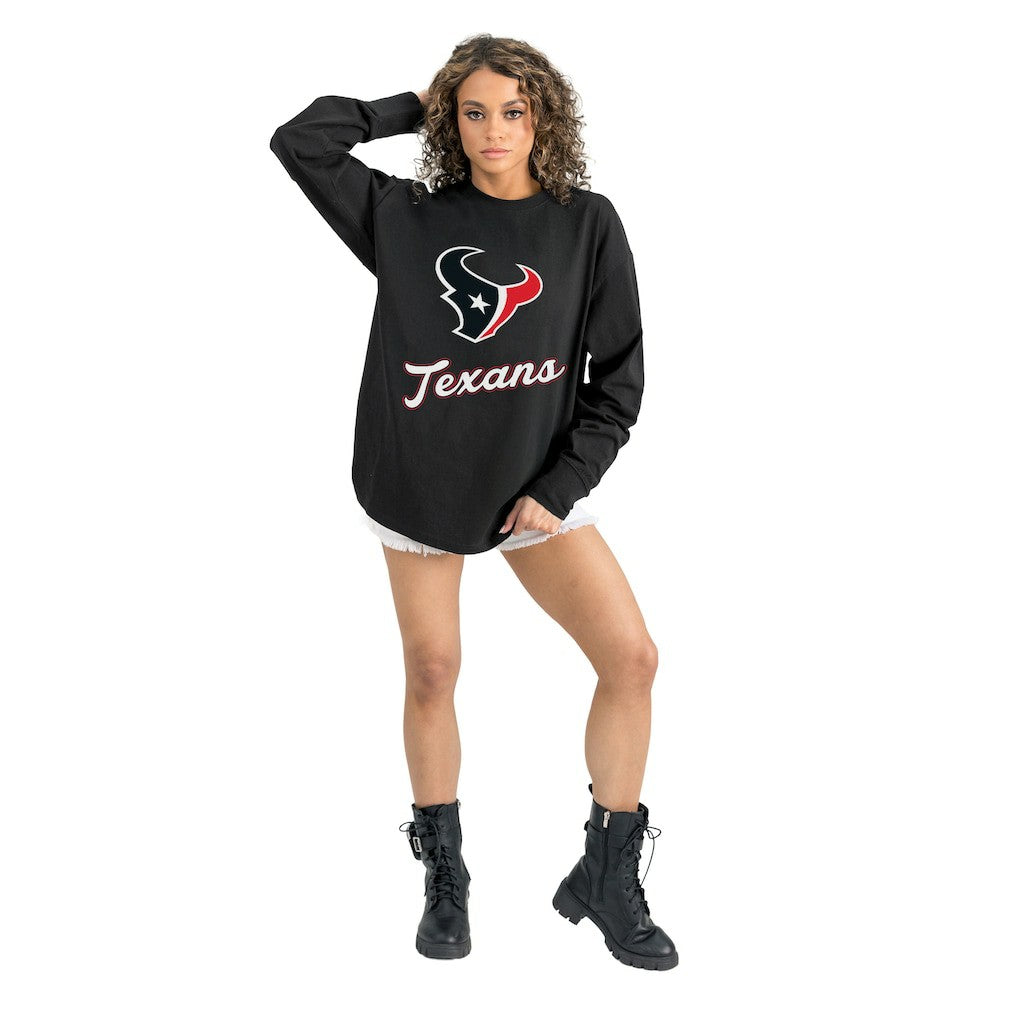 Houston Texans Gameday Couture Women's Oversized Long Sleeve T-Shirt Black