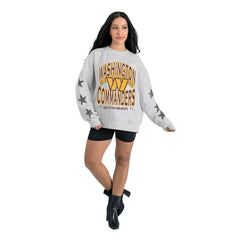 Washington Commanders Gameday Couture Women's Resilience Relaxed Rhinestone Pullover Sweatshirt Ash