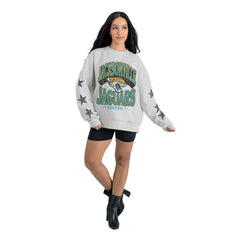 Jacksonville Jaguars Gameday Couture Women's Resilience Relaxed Rhinestone Pullover Sweatshirt Ash