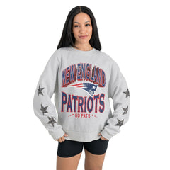 New England Patriots Gameday Couture Women's Resilience Relaxed Rhinestone Pullover Sweatshirt Ash