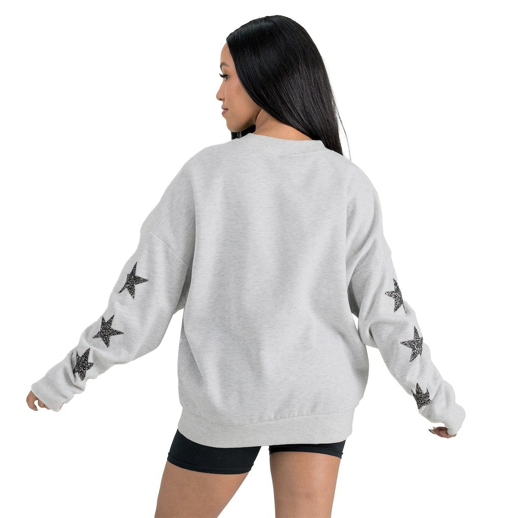 New Orleans Saints Gameday Couture Women's Resilience Relaxed Rhinestone Pullover Sweatshirt Ash