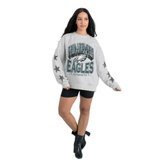 Philadelphia Eagles Gameday Couture Women's Resilience Relaxed Rhinestone Pullover Sweatshirt Ash