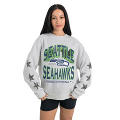 Seattle Seahawks Gameday Couture Women's Resilience Relaxed Rhinestone Pullover Sweatshirt Ash