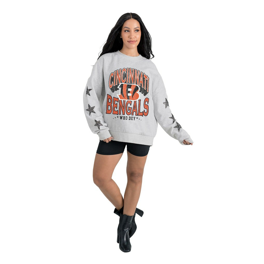 Cincinnati Bengals Gameday Couture Women's Resilience Relaxed Rhinestone Pullover Sweatshirt Ash