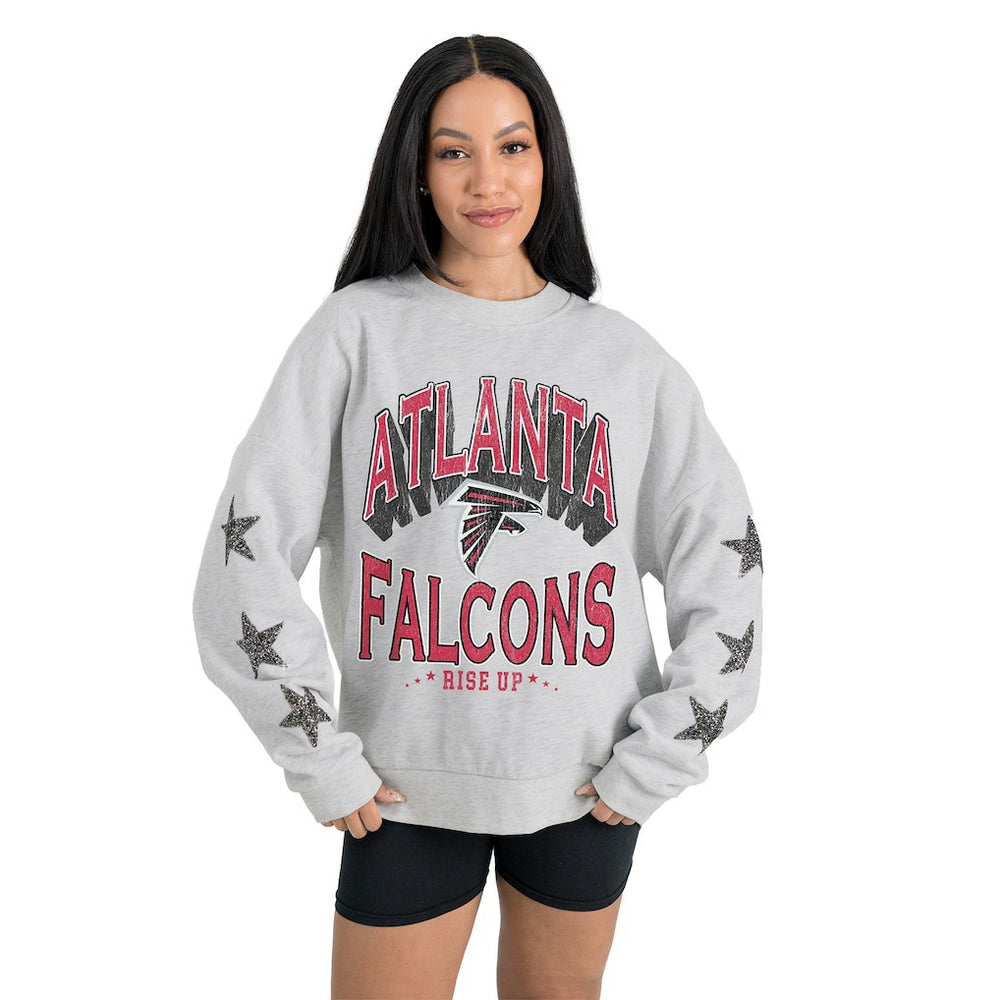 Atlanta Falcons Gameday Couture Women's Resilience Relaxed Rhinestone Pullover Sweatshirt Ash