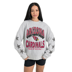 Arizona Cardinals Gameday Couture Women's Resilience Relaxed Rhinestone Pullover Sweatshirt Ash