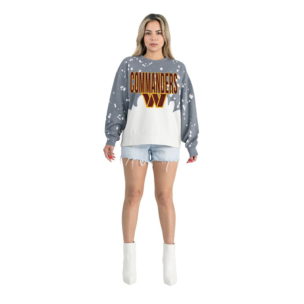 Washington Commanders Gameday Couture Women's Oversized Faded Wash Tri-Blend Pullover Sweatshirt Gray