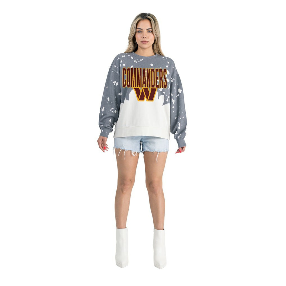 Washington Commanders Gameday Couture Women's Oversized Faded Wash Tri-Blend Pullover Sweatshirt Gray