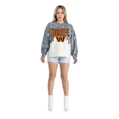 Washington Commanders Gameday Couture Women's Oversized Faded Wash Tri-Blend Pullover Sweatshirt Gray