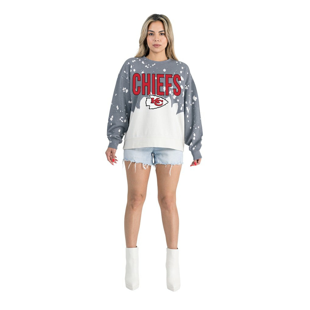 Kansas City Chiefs Gameday Couture Women's Oversized Faded Wash Tri-Blend Pullover Sweatshirt Gray