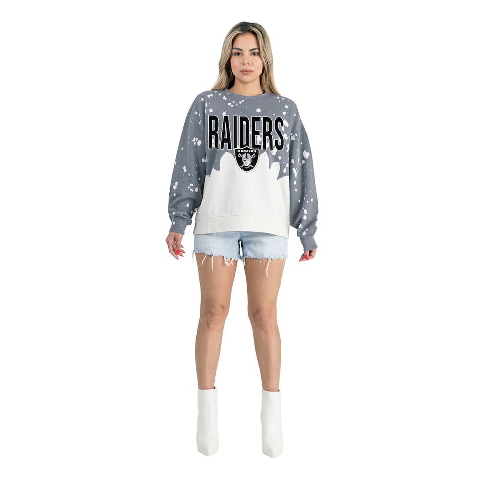 Las Vegas Raiders Gameday Couture Women's Oversized Faded Wash Tri-Blend Pullover Sweatshirt Gray