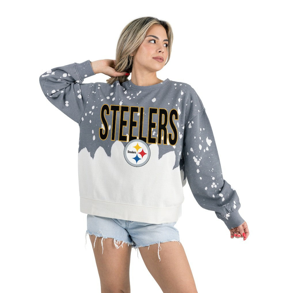 Pittsburgh Steelers Gameday Couture Women's Oversized Faded Wash Tri-Blend Pullover Sweatshirt Gray