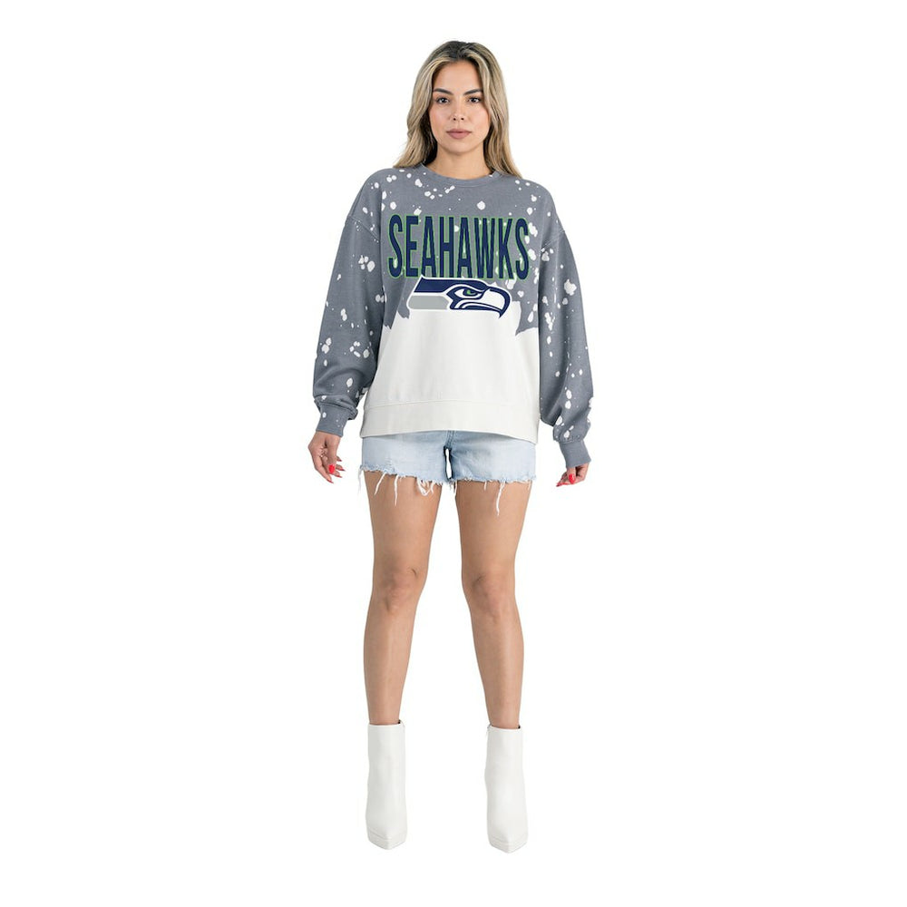 Seattle Seahawks Gameday Couture Women's Oversized Faded Wash Tri-Blend Pullover Sweatshirt Gray