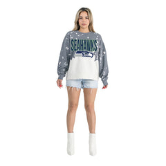 Seattle Seahawks Gameday Couture Women's Oversized Faded Wash Tri-Blend Pullover Sweatshirt Gray