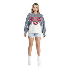 San Francisco 49ers Gameday Couture Women's Oversized Faded Wash Tri-Blend Pullover Sweatshirt Gray