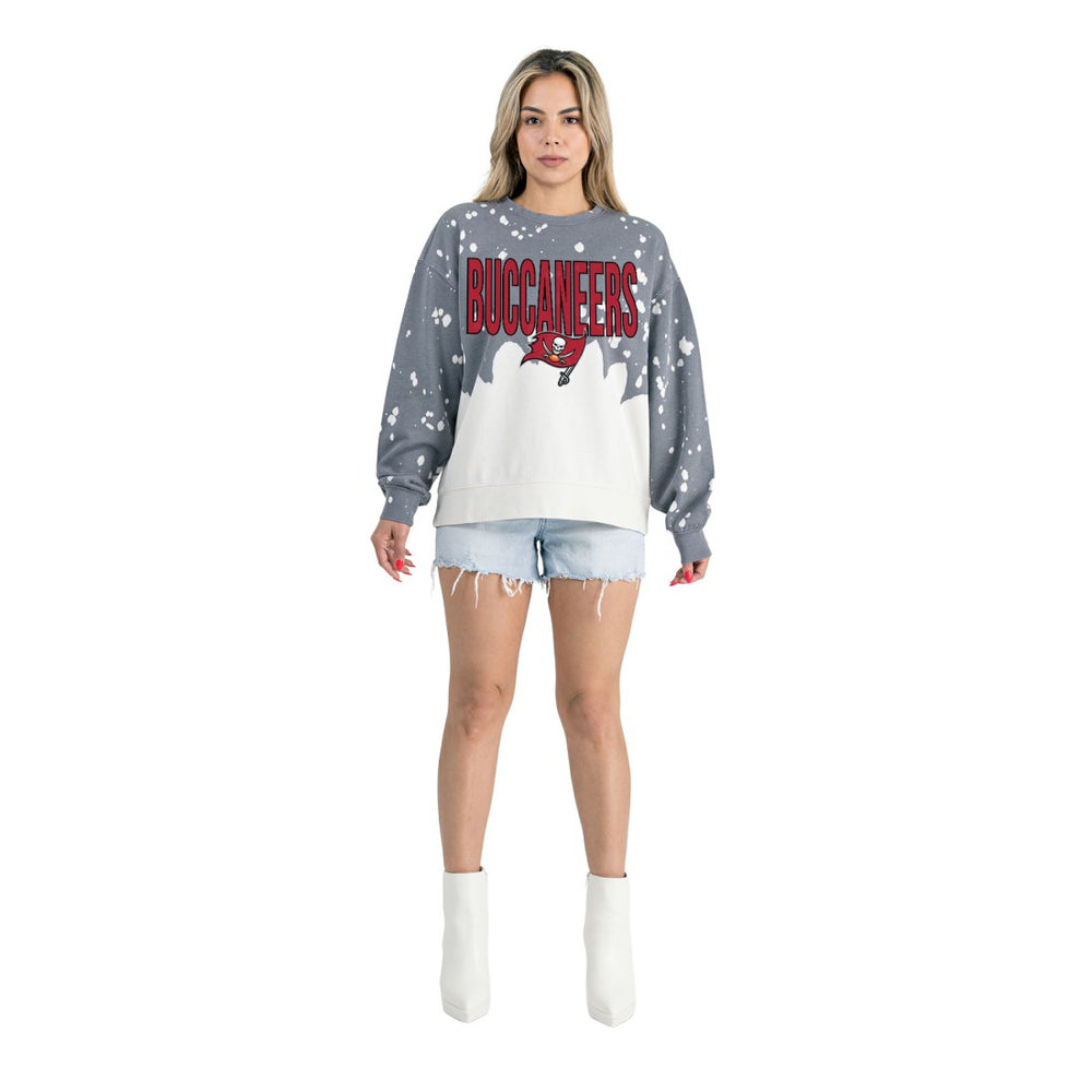 Tampa Bay Buccaneers Gameday Couture Women's Oversized Faded Wash Tri-Blend Pullover Sweatshirt Gray