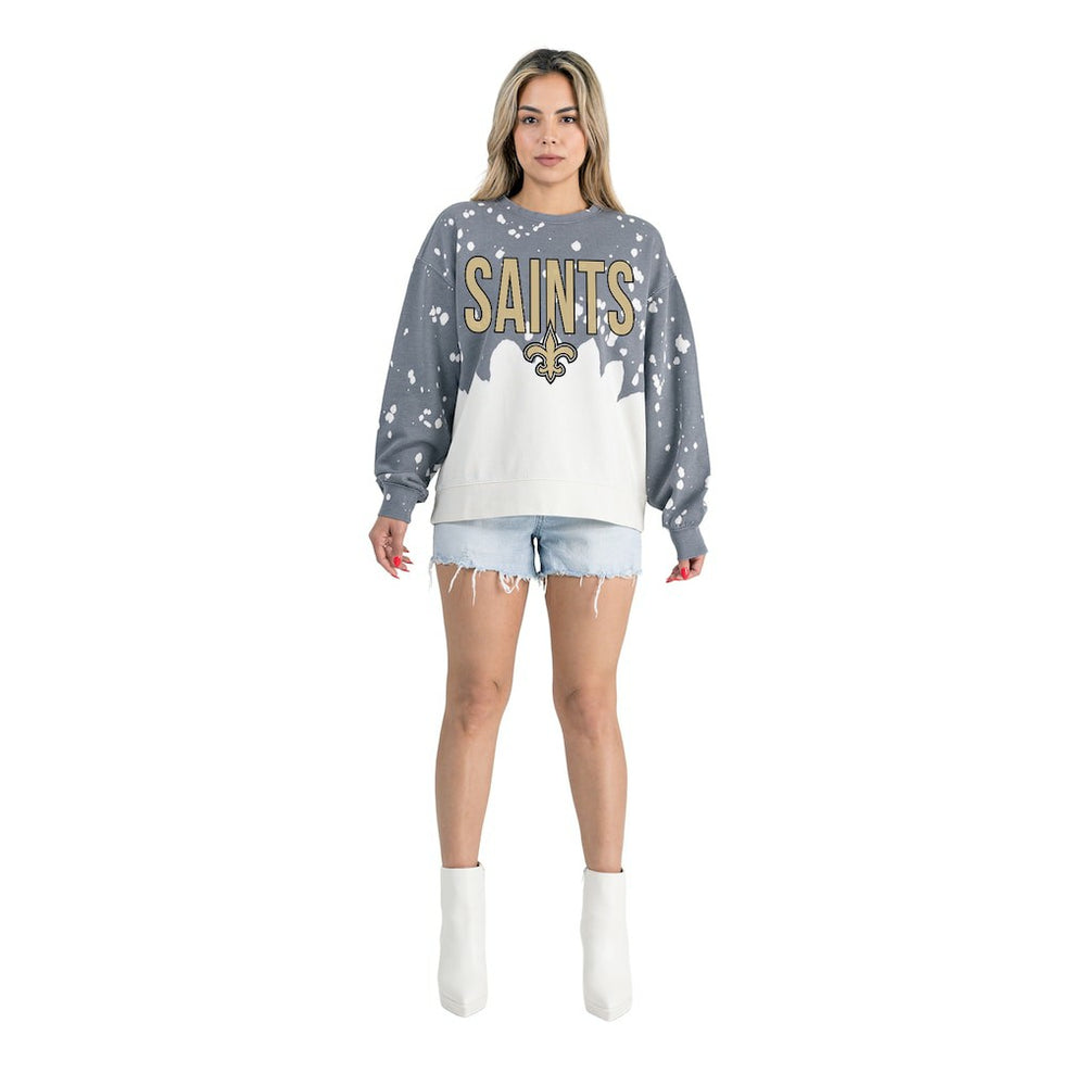 New Orleans Saints Gameday Couture Women's Oversized Faded Wash Tri-Blend Pullover Sweatshirt Gray