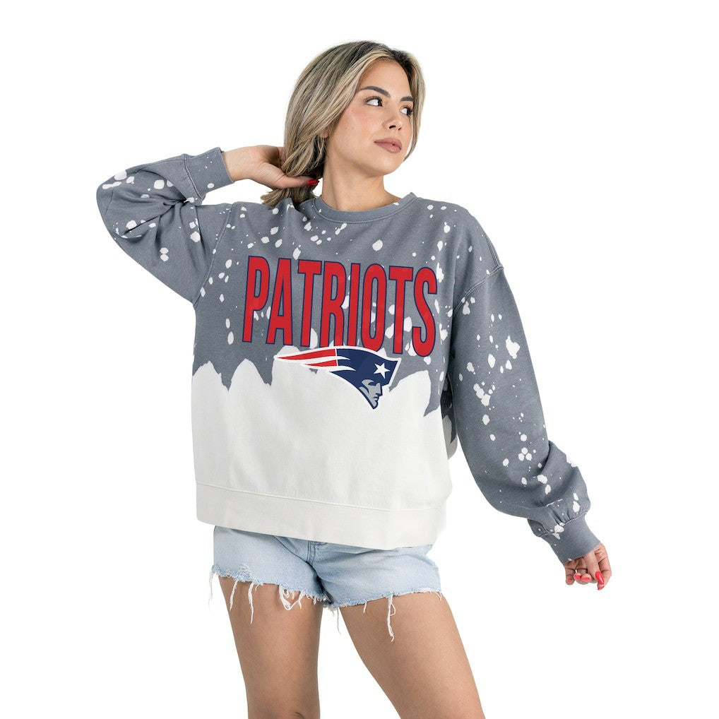 New England Patriots Gameday Couture Women's Oversized Faded Wash Tri-Blend Pullover Sweatshirt Gray