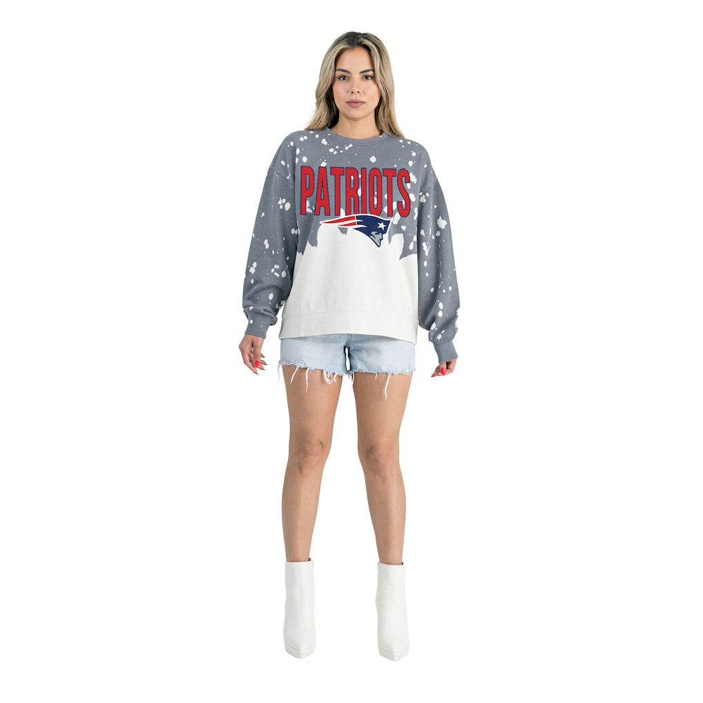 New England Patriots Gameday Couture Women's Oversized Faded Wash Tri-Blend Pullover Sweatshirt Gray