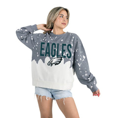 Philadelphia Eagles Gameday Couture Women's Oversized Faded Wash Tri-Blend Pullover Sweatshirt Gray