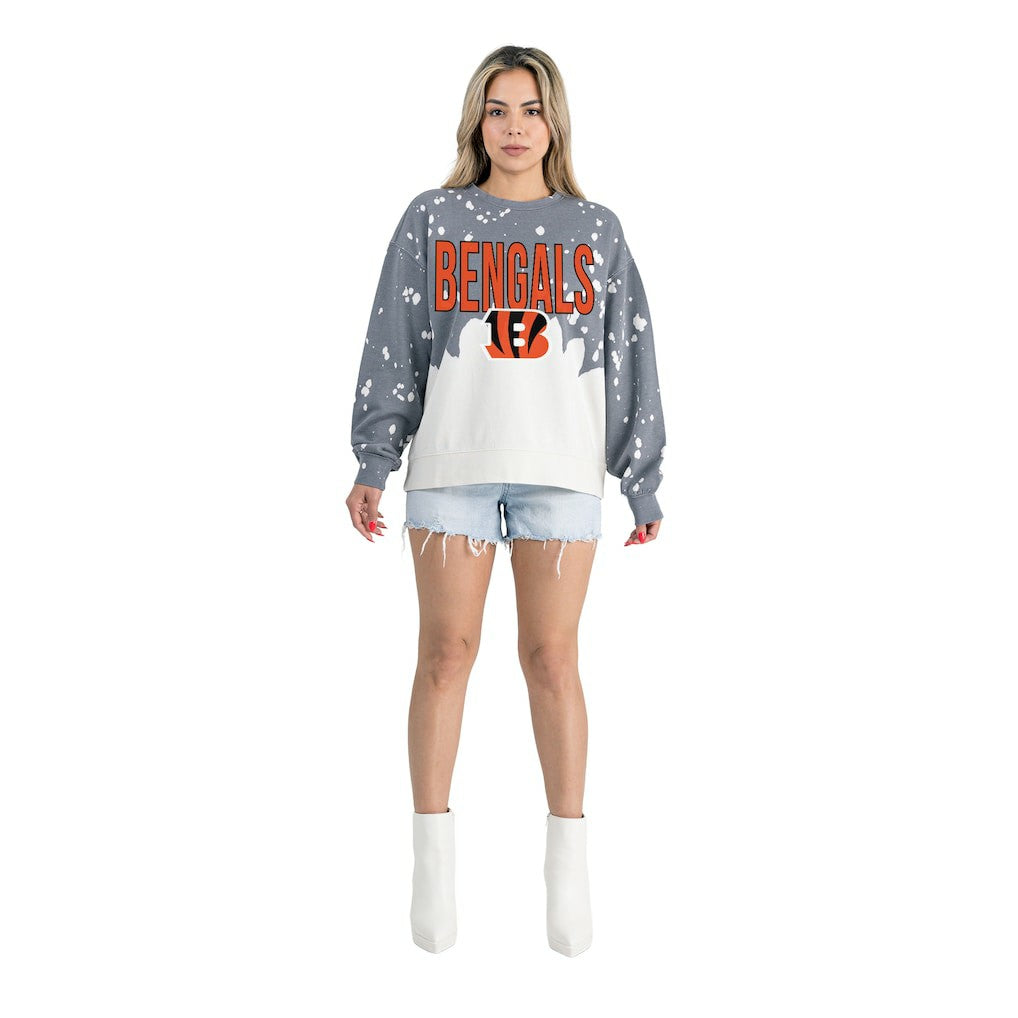 Cincinnati Bengals Gameday Couture Women's Oversized Faded Wash Tri-Blend Pullover Sweatshirt Gray