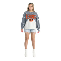 Cincinnati Bengals Gameday Couture Women's Oversized Faded Wash Tri-Blend Pullover Sweatshirt Gray