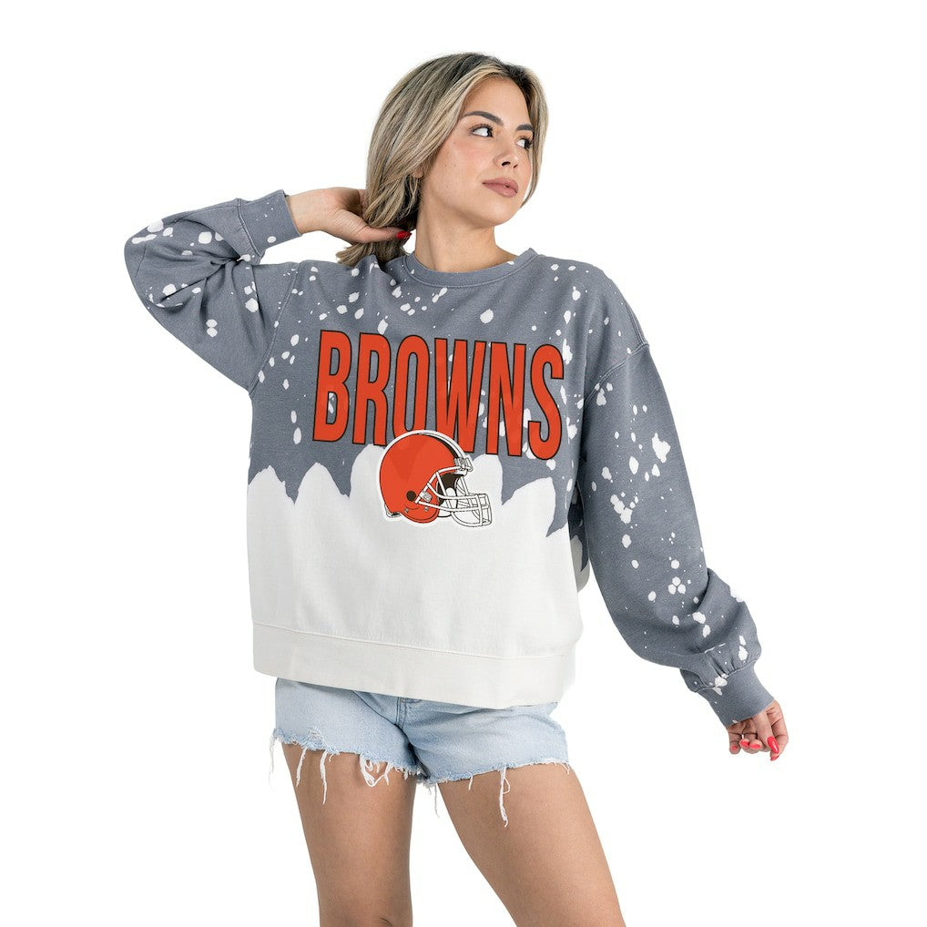 Cleveland Browns Gameday Couture Women's Oversized Faded Wash Tri-Blend Pullover Sweatshirt Gray