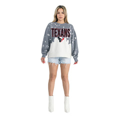 Houston Texans Gameday Couture Women's Oversized Faded Wash Tri-Blend Pullover Sweatshirt Gray