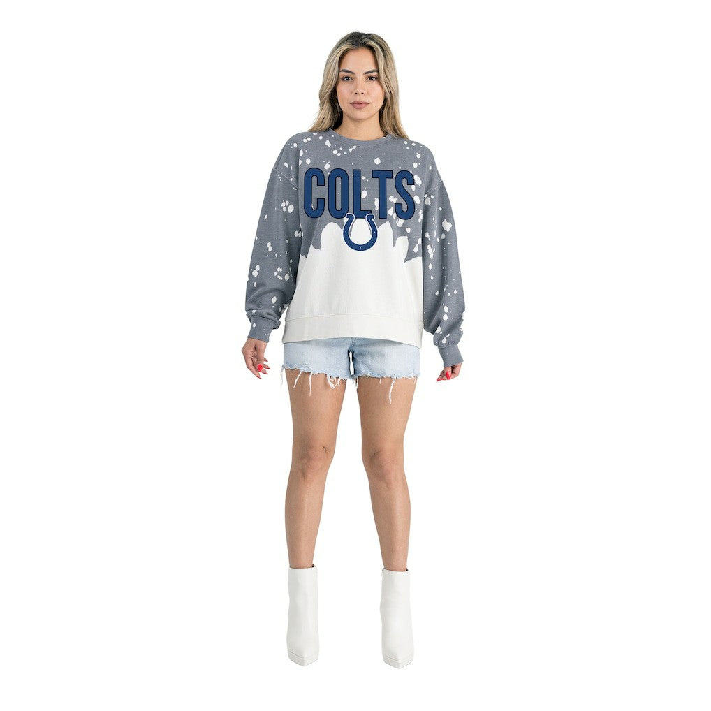 Indianapolis Colts Gameday Couture Women's Oversized Faded Wash Tri-Blend Pullover Sweatshirt Gray