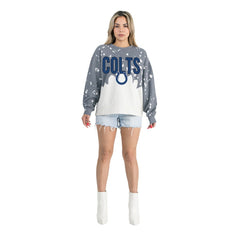 Indianapolis Colts Gameday Couture Women's Oversized Faded Wash Tri-Blend Pullover Sweatshirt Gray