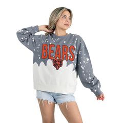 Chicago Bears Gameday Couture Women's Oversized Faded Wash Tri-Blend Pullover Sweatshirt Gray