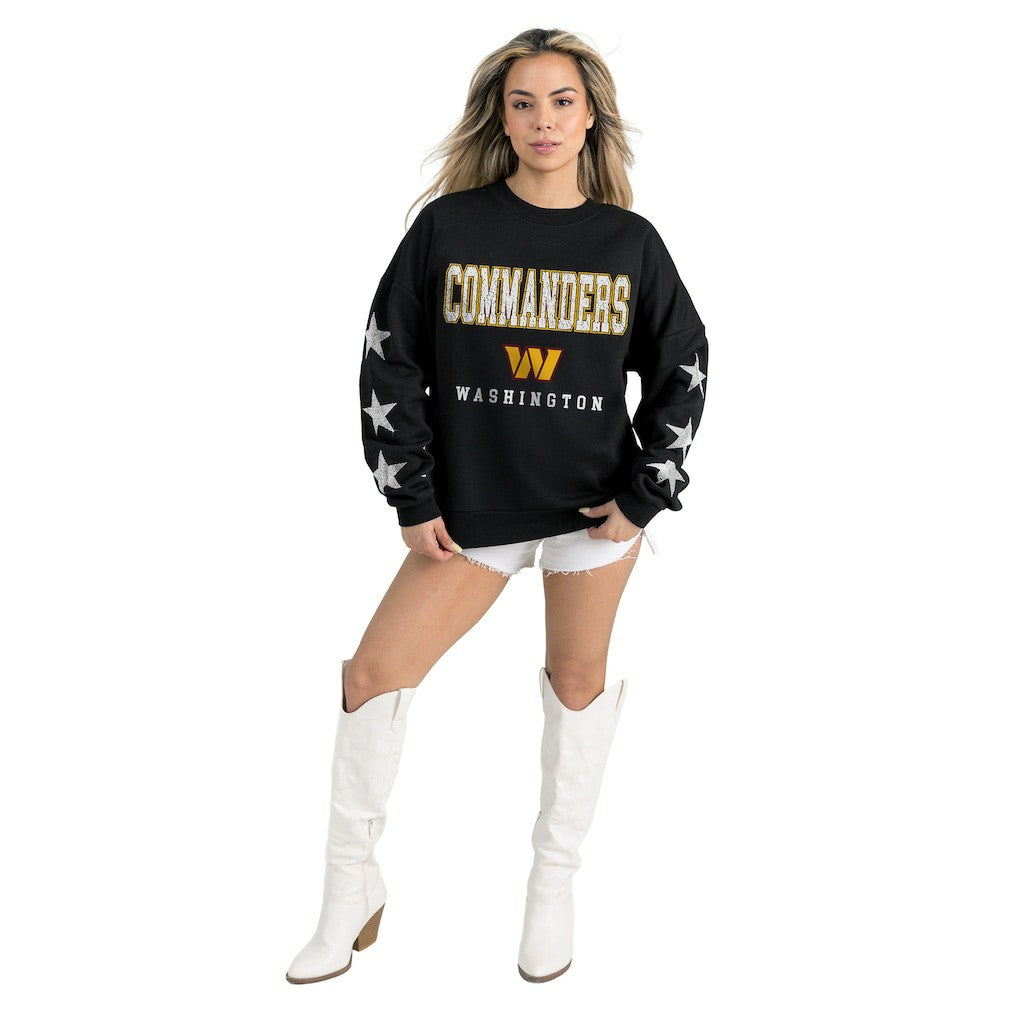 Washington Commanders Gameday Couture Women's Velocity Relaxed Rhinestone Pullover Sweatshirt Black
