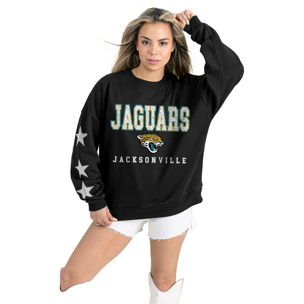 Jacksonville Jaguars Gameday Couture Women's Velocity Relaxed Rhinestone Pullover Sweatshirt Black