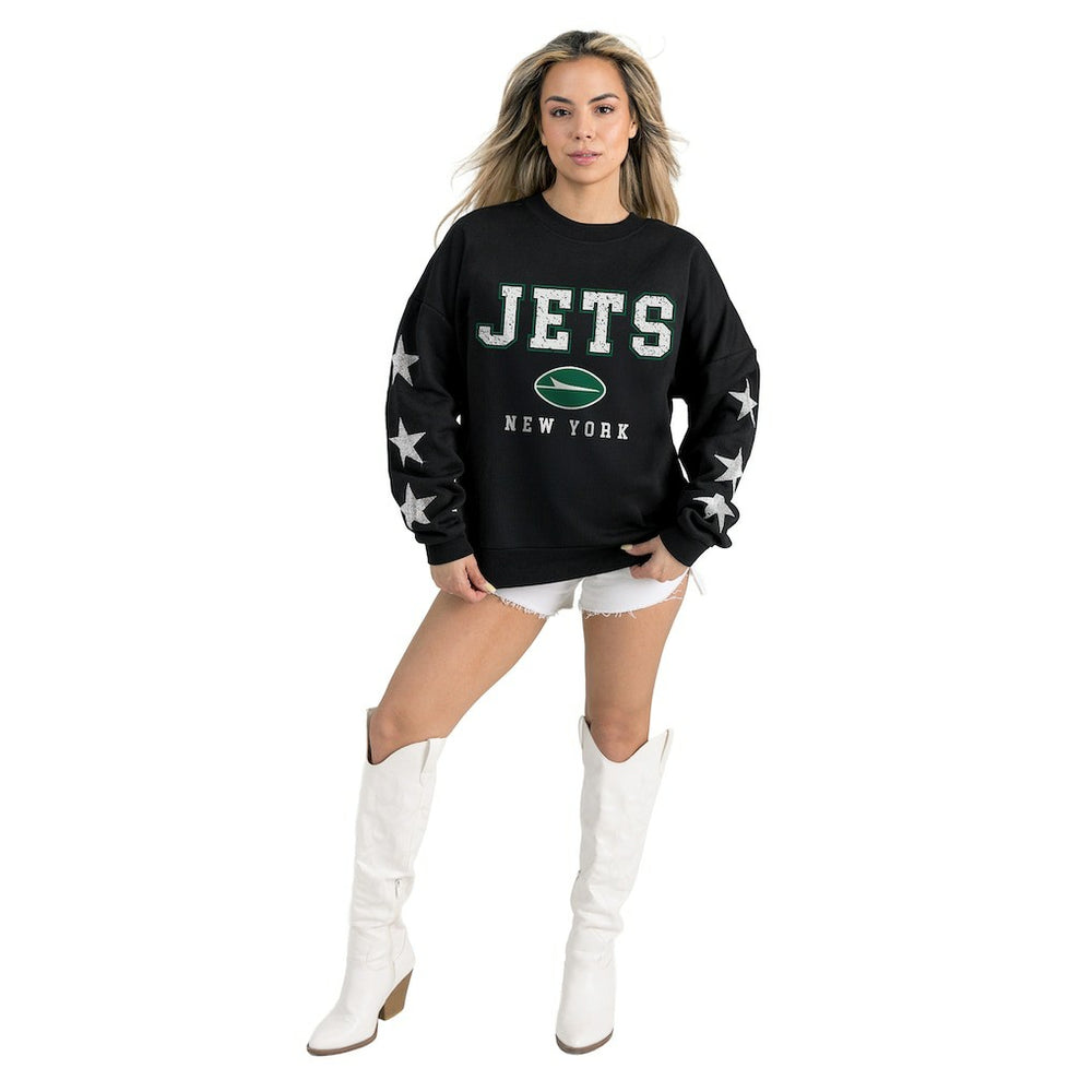 New York Jets Gameday Couture Women's Velocity Relaxed Rhinestone Pullover Sweatshirt Black