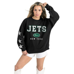 New York Jets Gameday Couture Women's Velocity Relaxed Rhinestone Pullover Sweatshirt Black