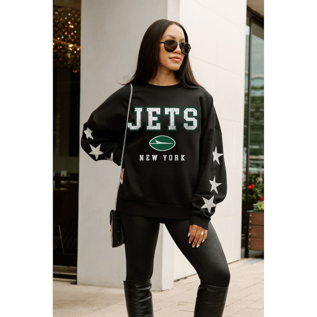 New York Jets Gameday Couture Women's Velocity Relaxed Rhinestone Pullover Sweatshirt Black