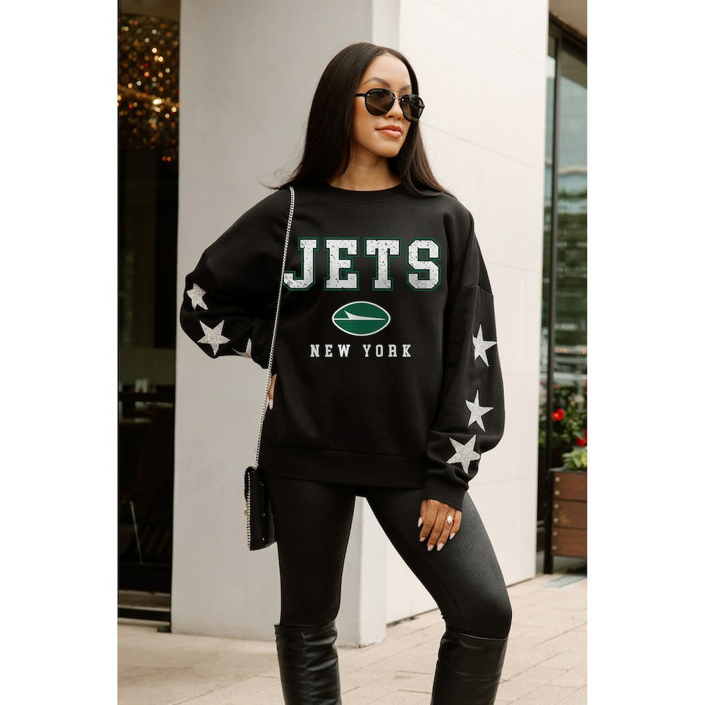 New York Jets Gameday Couture Women's Velocity Relaxed Rhinestone Pullover Sweatshirt Black