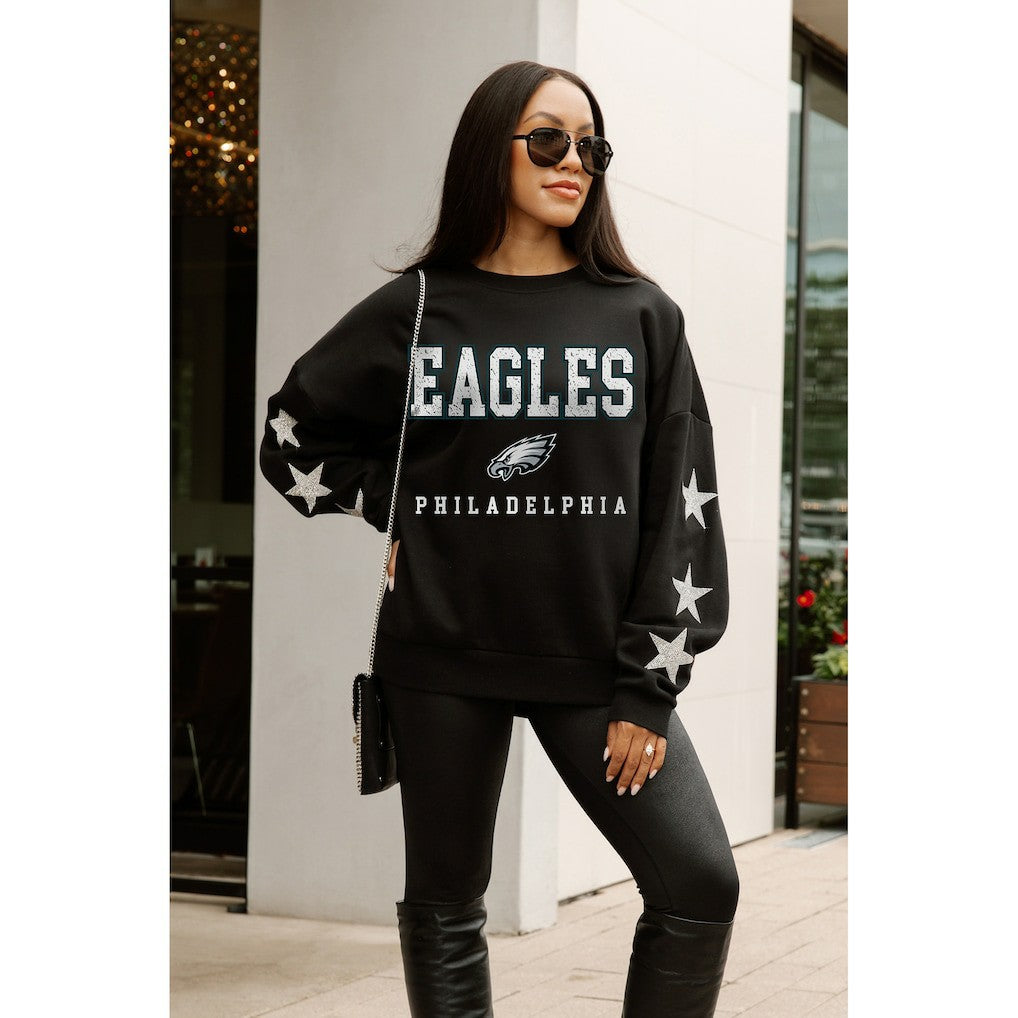 Philadelphia Eagles Gameday Couture Women's Velocity Relaxed Rhinestone Pullover Sweatshirt Black