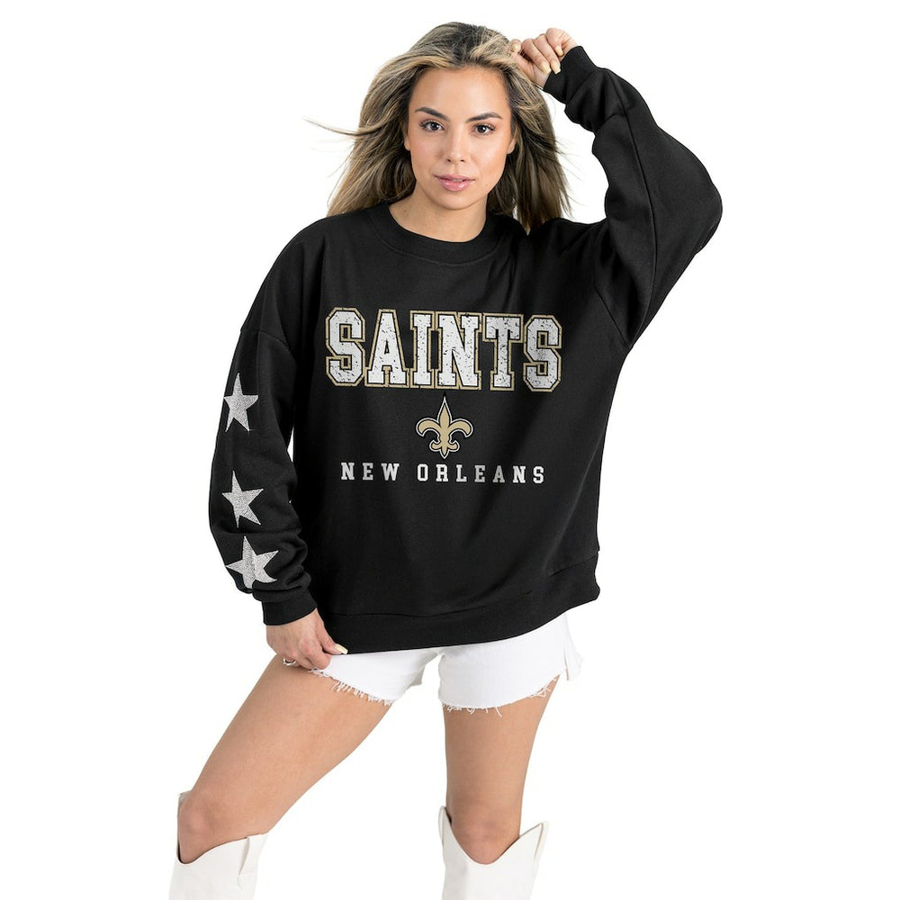 New Orleans Saints Gameday Couture Women's Velocity Relaxed Rhinestone Pullover Sweatshirt Black